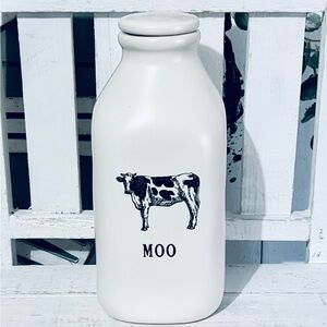 Rae Dunn White Ceramic Moo Milk Bottle jug Farmhouse new